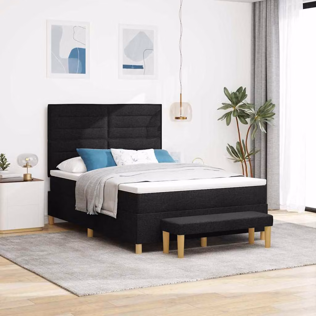 Maison Exclusive - Letto boxspring con testiera, nero, 200 x 140 cm, tessuto