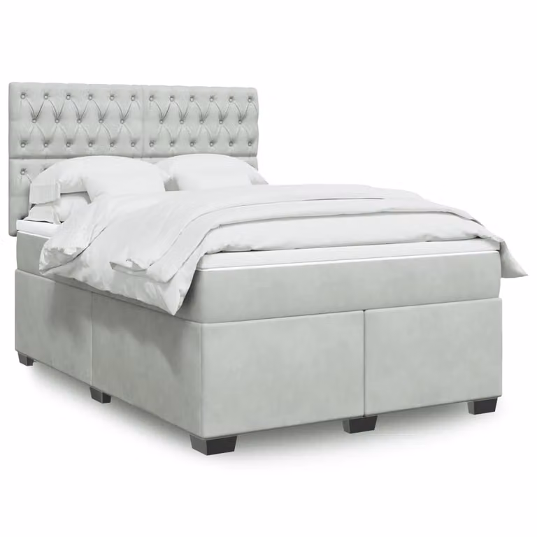 vidaXL Giroletto a Molle con Materasso in Velluto Grigio Chiaro L/P/H: 160 x 200 cm