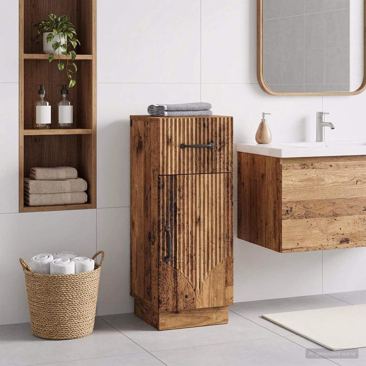Mobiletto da Bagno vidaXL HOORN in Legno Antico Marrone con Ripiani e Cassetti L/P/H: 30 x 31 x 77 cm