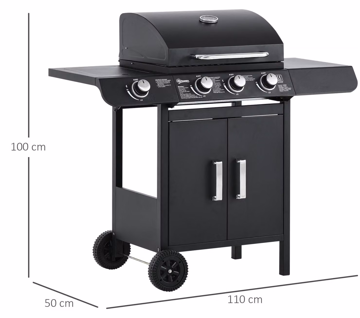 Outsunny barbecue a gas barbecue carrello con 4 bruciatori mobile multifunzione metallo