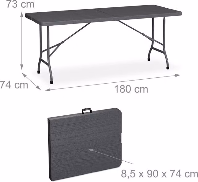 Set tavolo da giardino pieghevole con 2 panche 73 x 180 x 74 cm facile da pulire in stile rustico in acciaio nero 13_0015757