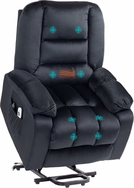 Poltrona relax elettrica alzapersona reclinabile con massaggio 8 punti ¨C Xylo ¨C Nera 85x94x107