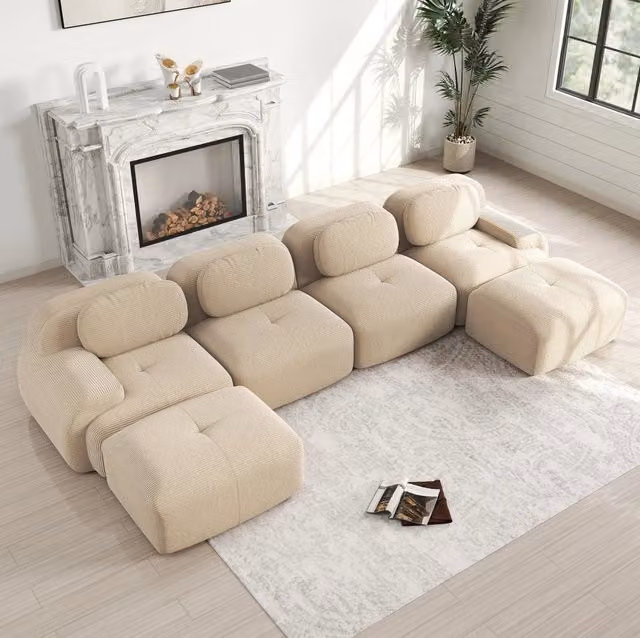Divano angolare modulare beige in velluto a coste; senza montaggio HOMVRA