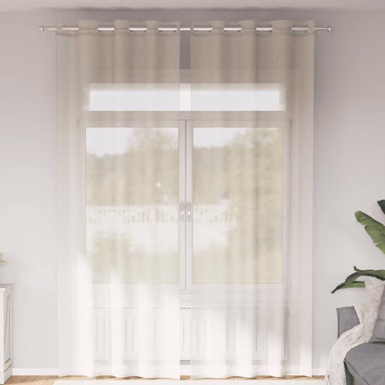 Set di 2 tende in voile semi-trasparenti vidaXL con occhielli, colore beige, L: 140 cm, H: 300 cm
