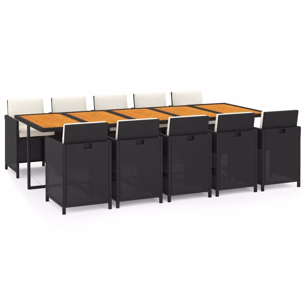 Set da Pranzo da Giardino 11 pz con Cuscini in Polyrattan Nero