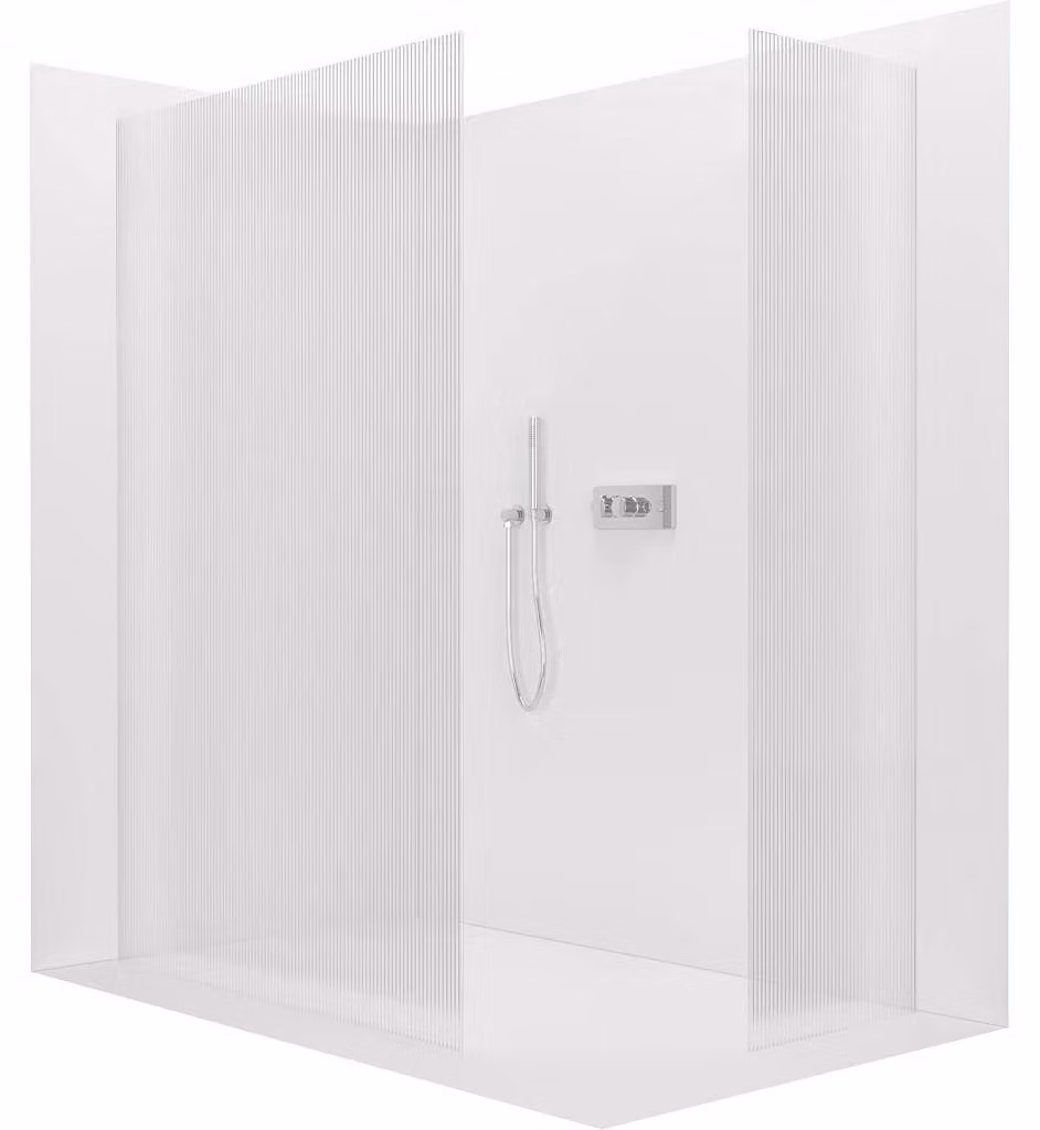 CERANO - Box doccia Walk-in Crystal T L/P - 8 mm - sistema senza montanti - cromato, vetro rigato - 150x80x200 cm