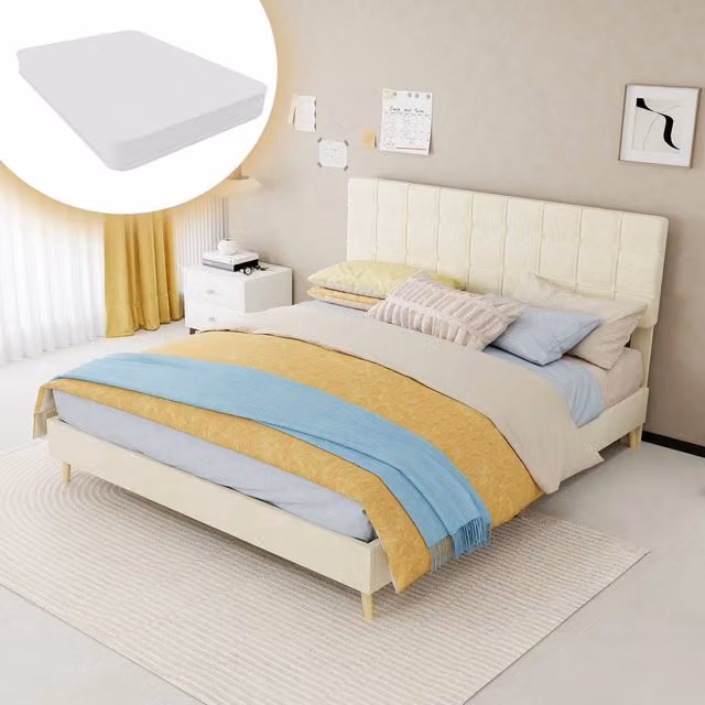 Letto Matrimoniale Imbottito con Materasso ¨C MINIMAL ¨C Tessuto Beige 160x200