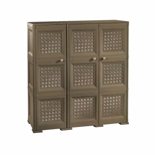 MA MAISON Armadio in Plastica 118 x 43 x 125 cm con 3 Ante Traforate e Puntali – Mobile Salvaspazio Decorativo per Zona Living e Ingresso (Wengé)