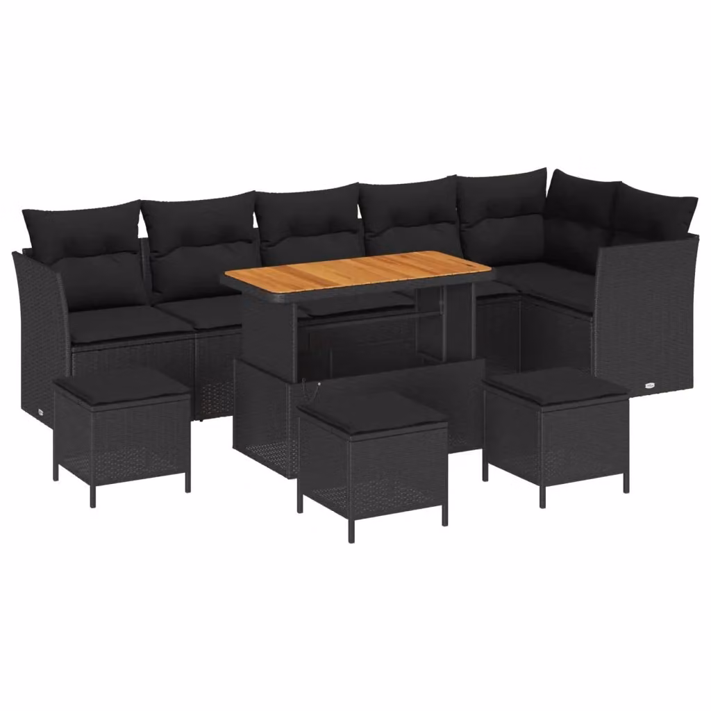 Set Divano da Giardino vidaXL 10 Pezzi con Cuscini Nero – 2