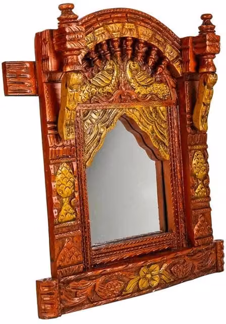 Specchio rettangolare in legno WANDERLUST DECO marrone con decorazione floreale L: 59 cm, H: 51 cm, P: 1 cm