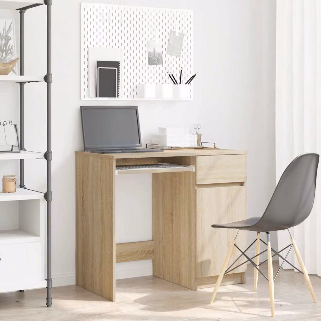 Scrivania moderna vidaXL in legno color rovere, L: 86 cm, P: 49 cm, H: 76 cm