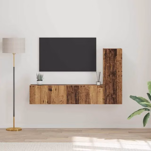 Set di 3 mobili TV moderni vidaXL in legno color marrone, sospesi a parete, L/P/H: 60 x 30 x 30 cm – 1