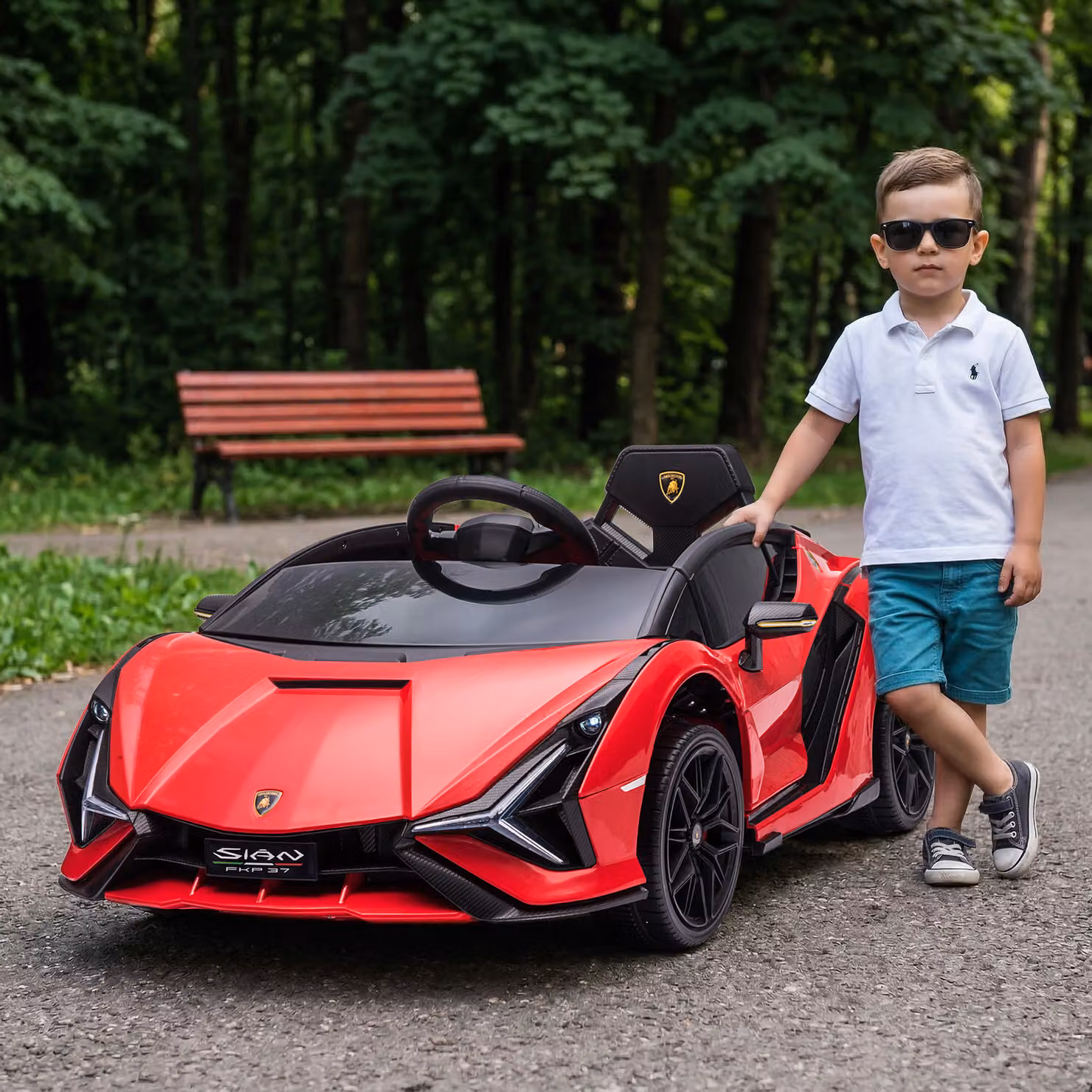 Macchina Elettrica Lamborghini 12V HOMCOM per Bambini con Telecomando, Fari e Musica, Rosso, L 108 x P 62 x H 40 cm – 2