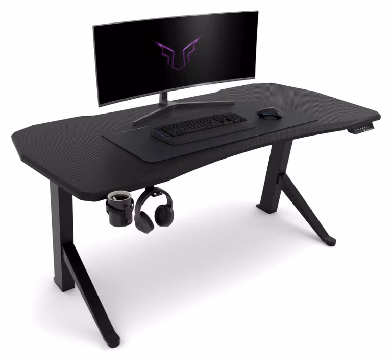 Scrivania da gioco elettrica - 160x80 cm - Piano regolabile in altezza (seduta/standing) - Metallo e MDF - Colore nero