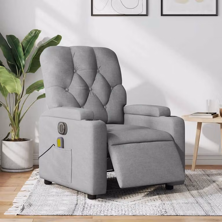 vidaXL Poltrona Reclinabile Elettrica con Massaggio in Tessuto Grigio