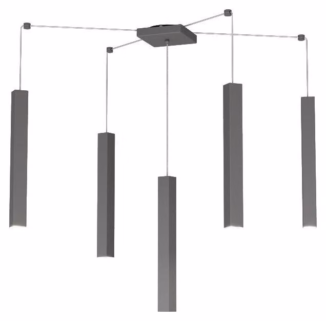 Sospensione Moderna Square Tube Metallo Grigio Antracite 5 Luci Gu10