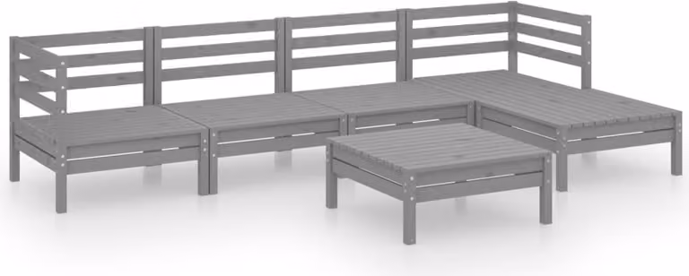 Set Divani da Giardino 6 pz in Legno Massello di Pino Grigio