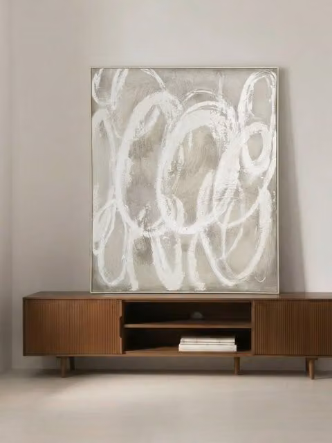 Quadro astratto Neau Kenay Home beige e bianco su tela, L: 120 cm, H: 150 cm