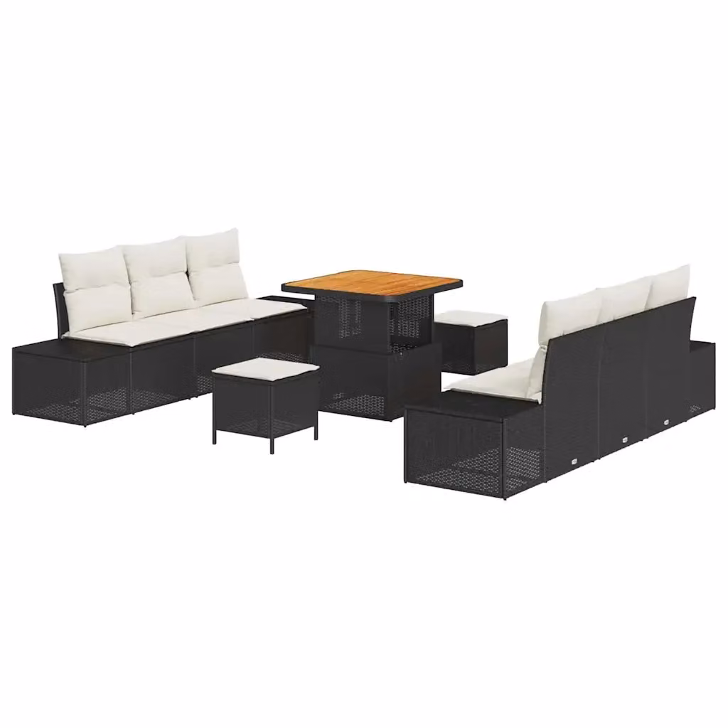 Set Divano da Giardino vidaXL 9 pz in Polyrattan Nero con Cuscini e Tavolino – 2