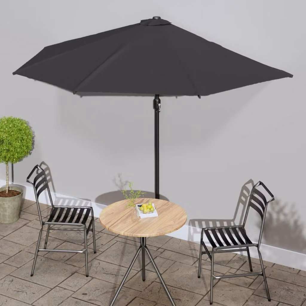 The Living Store Ombrellone da balcone in alluminio nero 300x155x223cm semicircolare