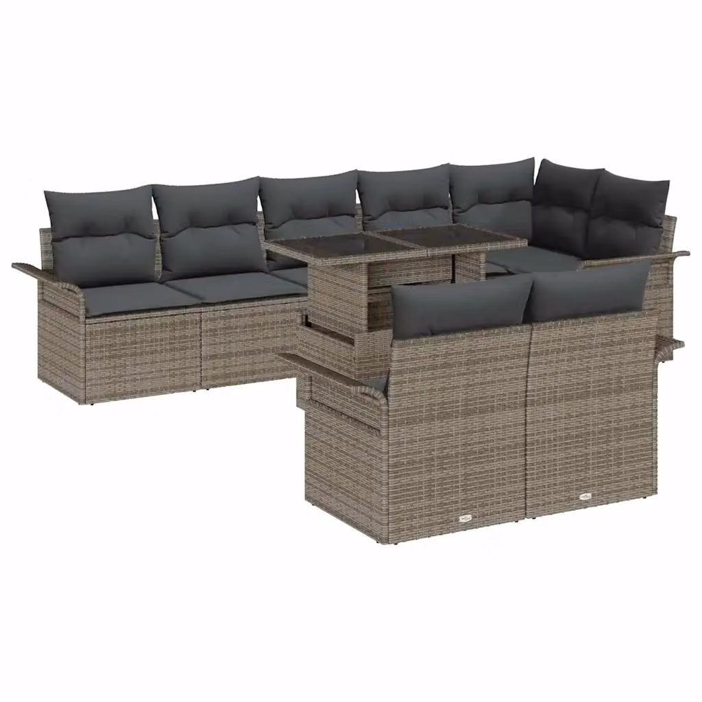 Set Divano da Giardino vidaXL 9 pz a Forma a U in Rattan Grigio con Cuscini e Tavolino da Esterno – 1