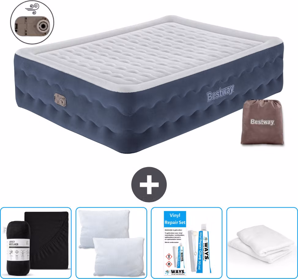 Materasso gonfiabile Bestway - 2 persone - 152 x 203 x 51 cm - Blu - Accessori inclusi