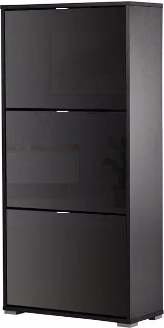 Scarpiera Salvaspazio in Legno Nero con 3 Ante a Ribalta Mobile Portascarpe per Casa e Ingresso 60L x 26I x 124H cm
