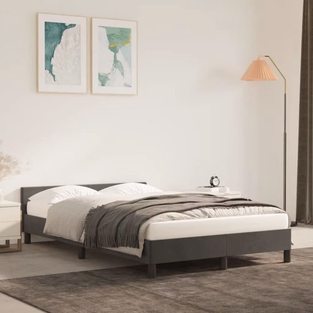 The Living Store Struttura letto con testata grigio scuro 120x200 cm in velluto