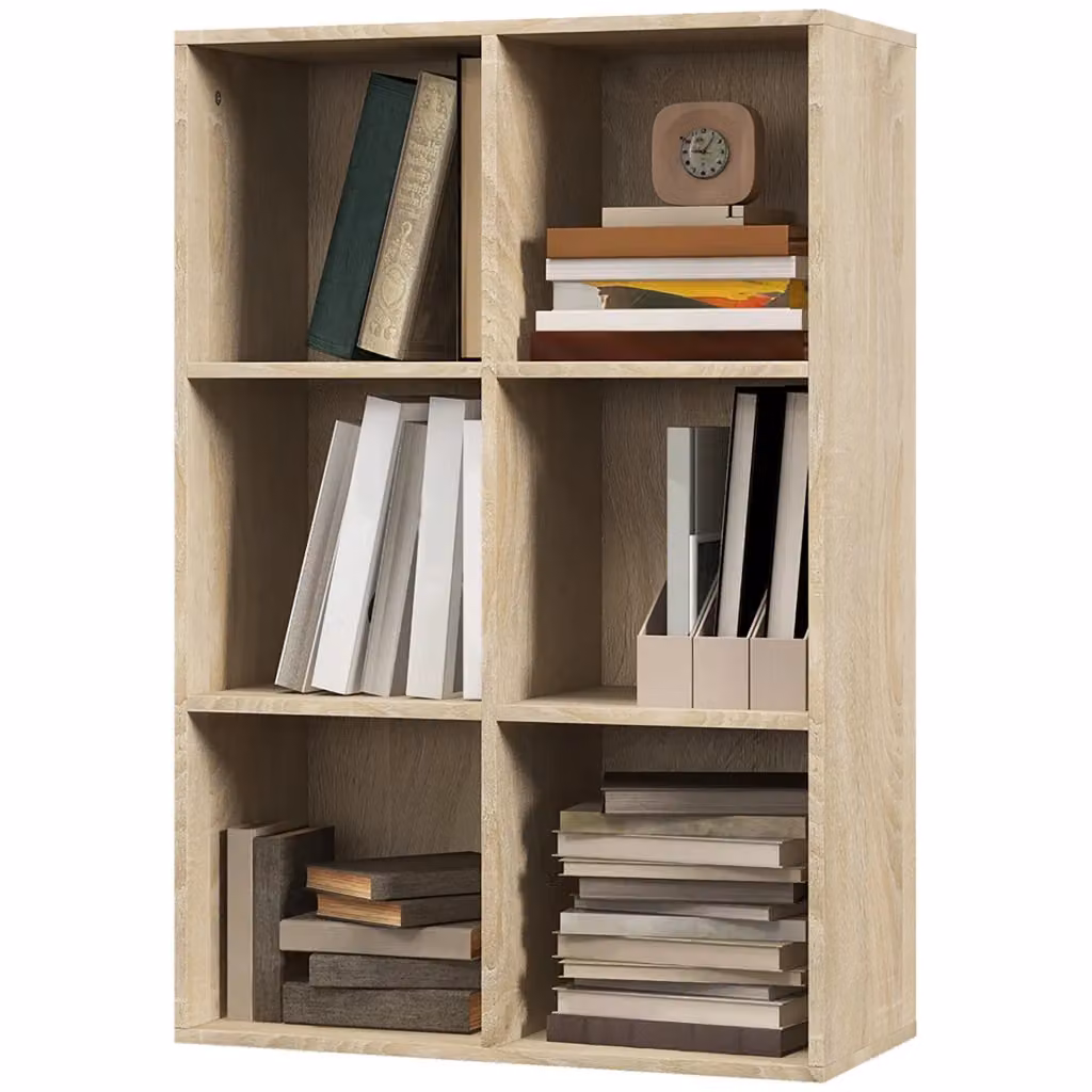 Libreria XYLO con 6 cubi e 3 ripiani in legno color rovere, design moderno, L 65,5 cm x P 30 cm x H 97,5 cm – 2