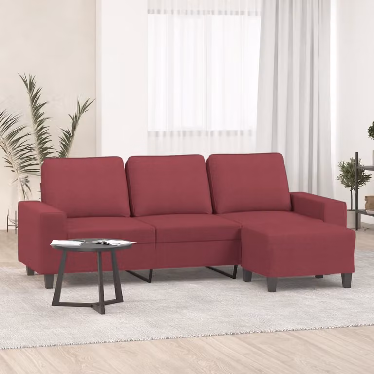 Maison Exclusive - Divano a tre posti con poggiapiedi, rosso vino, 180 cm, tessuto