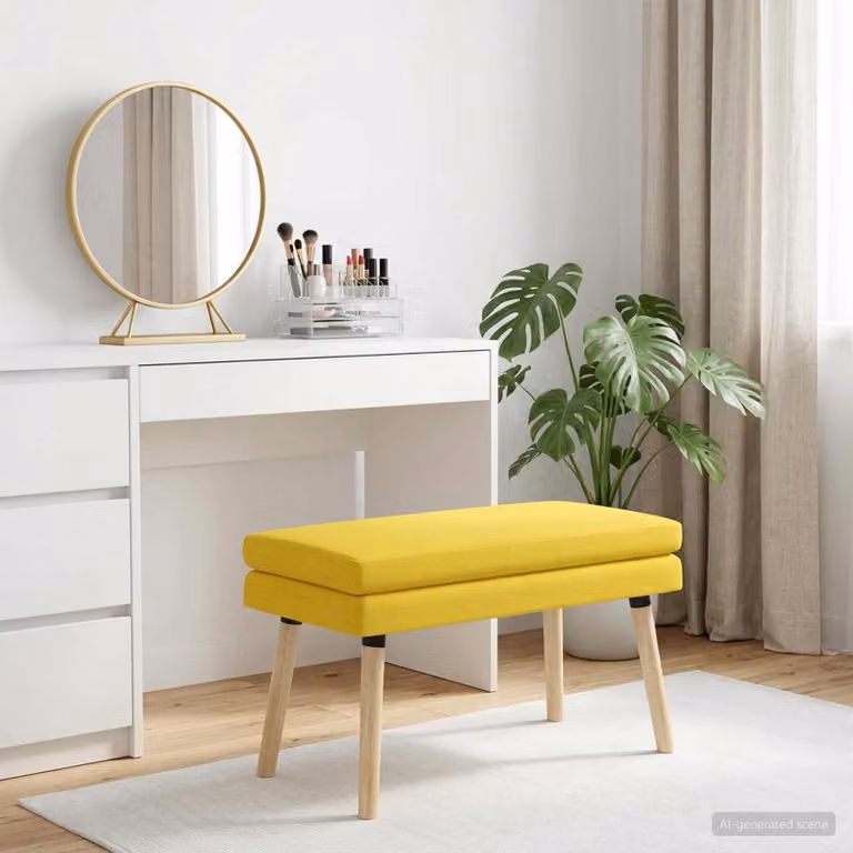 Panchina moderna vidaXL in legno e tessuto, Giallo e Marrone, L 80 x P 40 x H 47 cm