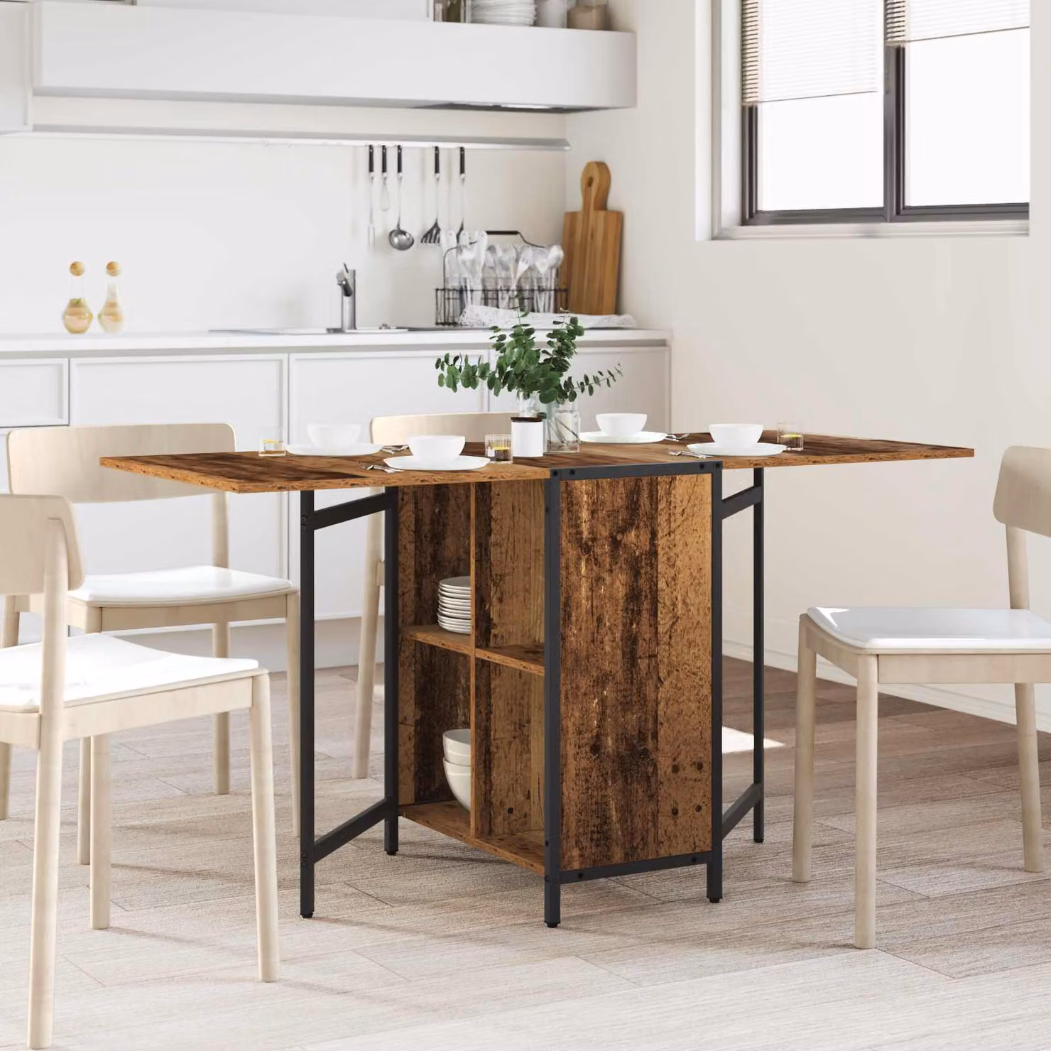 vidaXL Tavolo da Pranzo Rettangolare Estensibile in Legno e Metallo Marrone L: 144 cm, P: 60 cm, H: 75 cm