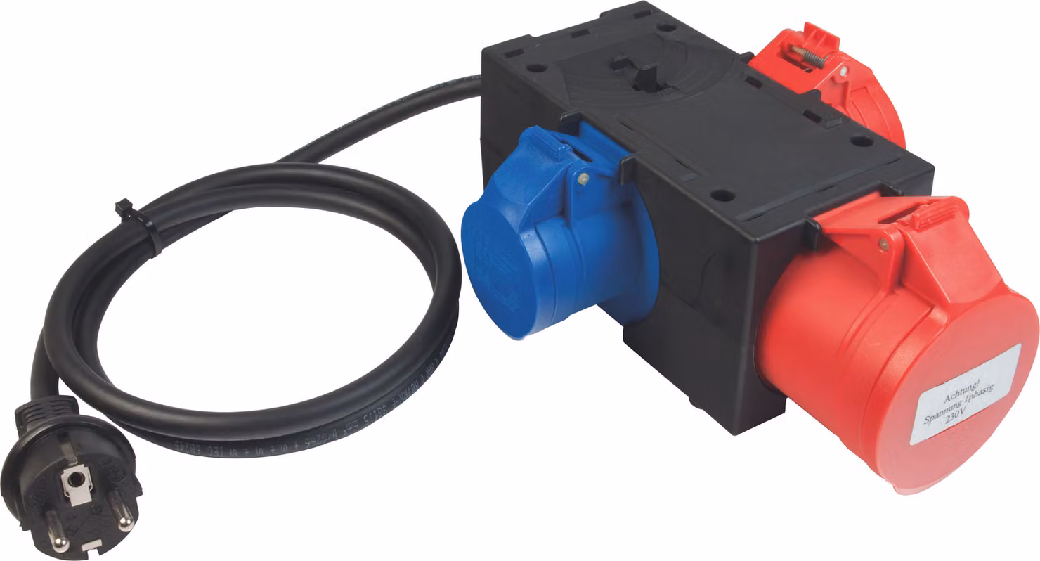 Adattatore di misura Benning [ spina di contatto di terra - accoppiamento CEE-Cara, accoppiamento CEE] Adattatore di misura CEE a 3 vie rosso, blu (044147