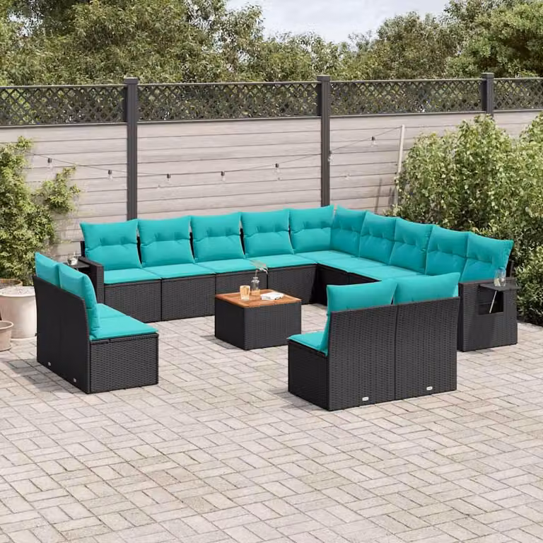 Maison Exclusive - Set di 14 pezzi per divano da giardino con cuscini, polyrattan nero