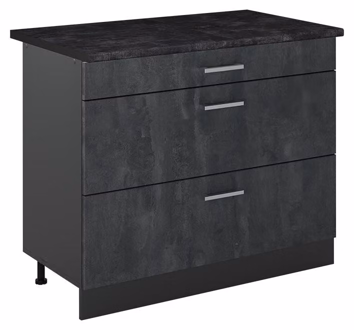 Mobiletto base per cucina Vicco R-Line Calce nera/Antracite 100 cm piano di lavoro Antracite, Model 71579