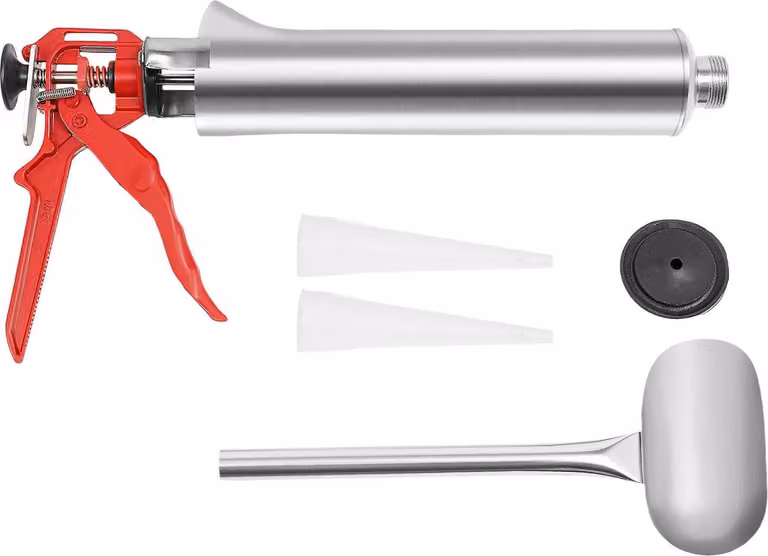 Pistola professionale per malta da piastrelle - Pistola manuale per l'applicazione di stucco - Acciaio inossidabile/plastica - Ugello dritto e arrotondato - Adatta per fughe da 2 a 5 mm - Argento + rosso