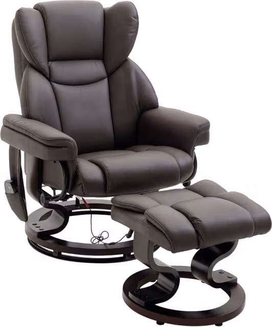 Poltrona Relax Massaggiante Reclinabile Girevole con Poggiapiedi ¨C Zephmum ¨C Marrone Similpelle