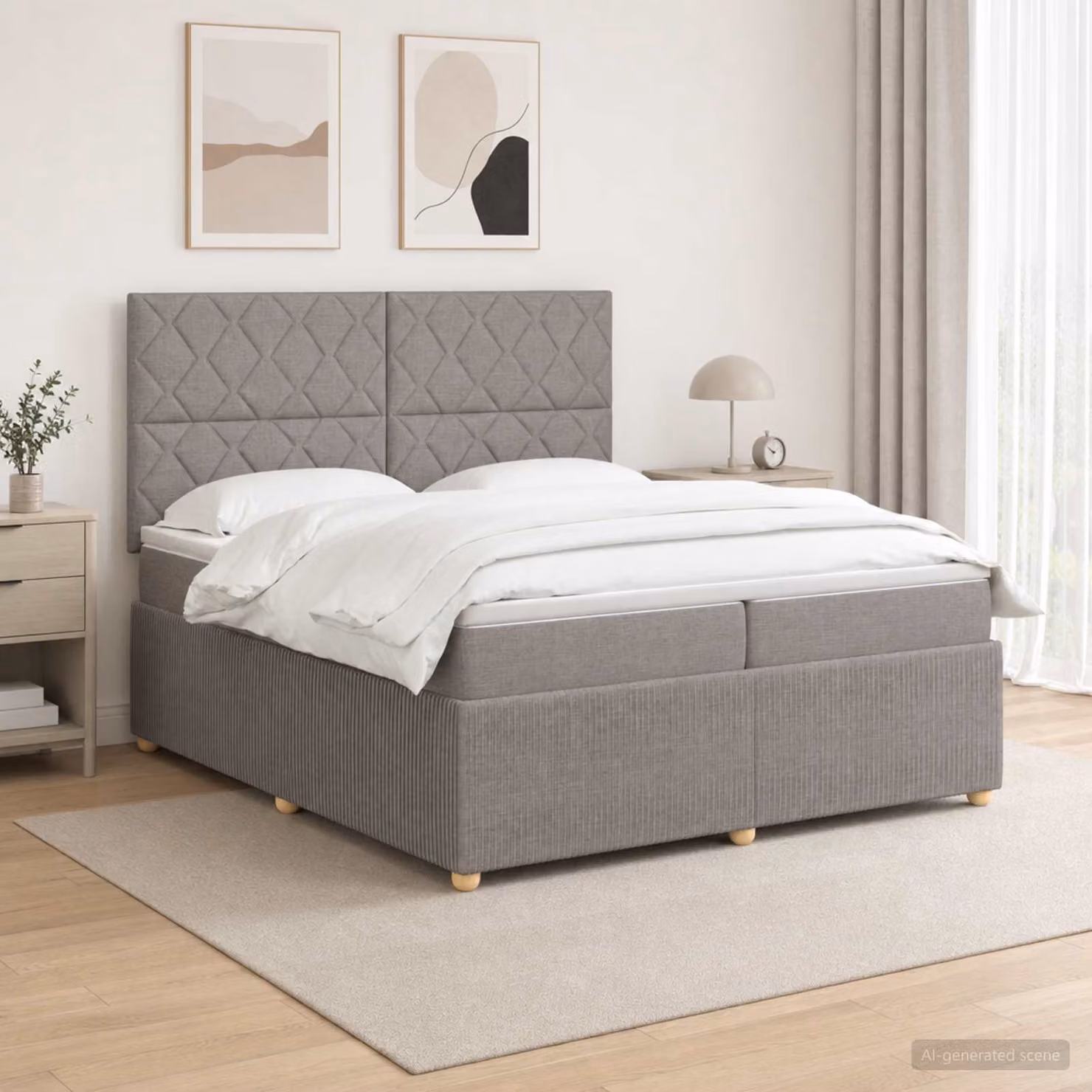 Letto box spring con materasso vidaXL in tessuto beige e grigio, L/P: 200 x 200 cm