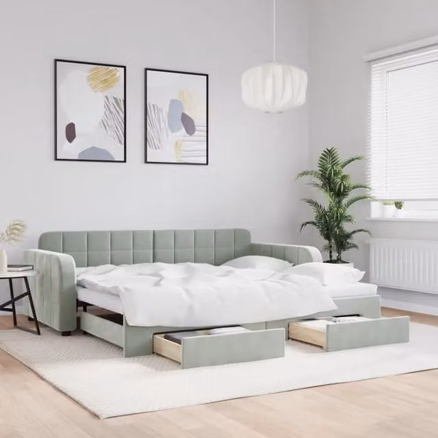 Divano Letto Estraibile vidaXL in Velluto Grigio con Cassetto per Soggiorno e Camera da Letto L/P/H: 224 x 90 x 71 cm