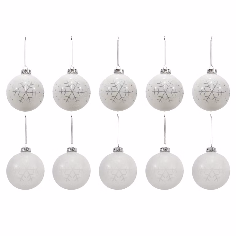 Set di 10 palline di Natale Vestiamo Casa bianche con fiocco e decorazioni a fiocco di neve, diametro: 6 cm