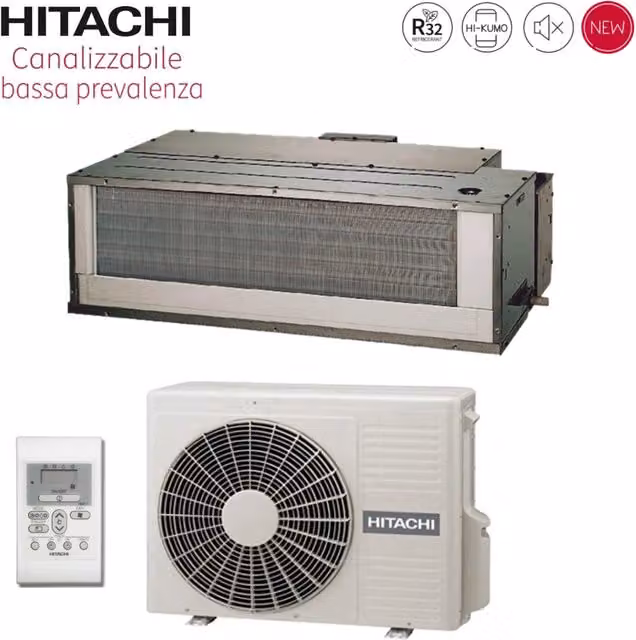 Climatizzatore Condizionatore Hitachi Inverter Canalizzato Bassa Prevalenza 9000 Btu RAD-25RPE R-32 Bianco con Comando a Parete e Wi-Fi Opzionale