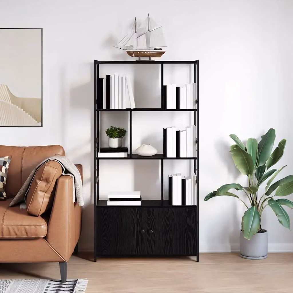 Libreria a scala moderna vidaXL in MDF e metallo, Colore Nero e Marrone, L 80 x P 30 x H 155,5 cm