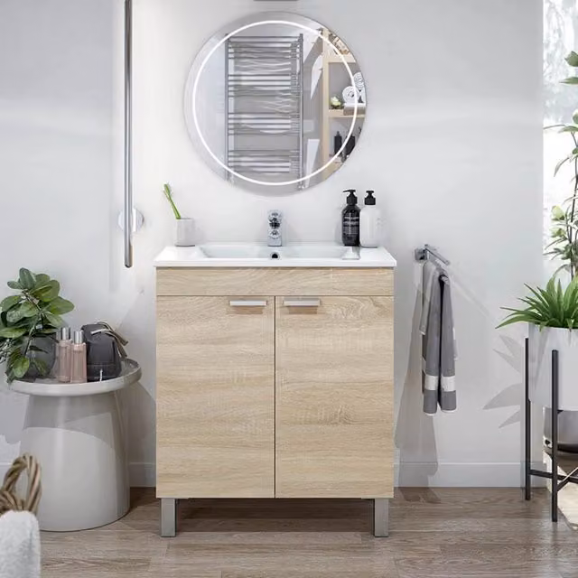 Mobile Sottolavabo Cariati DMORA con 2 Ante e Soft Close, Colore Marrone Rovere, L: 70 cm, P: 45 cm, H: 80 cm