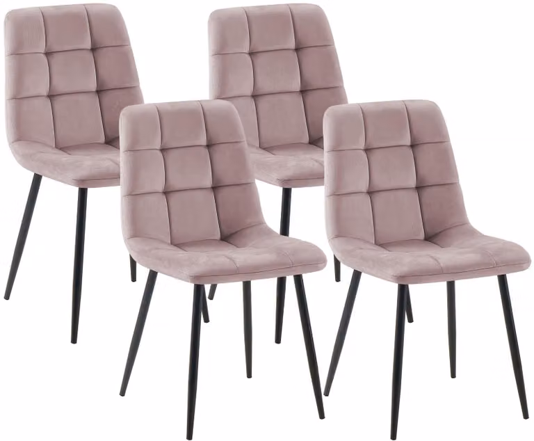 Set di 4 sedie da pranzo "Tilde", imbottite, con schienale, capacità di carico fino a 150 kg, colore rosa, materiale: velluto