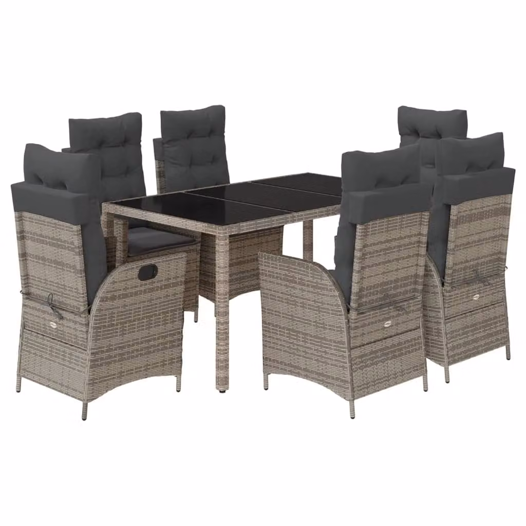 Set da Pranzo da Giardino 7 pz con Cuscini in Polyrattan Grigio