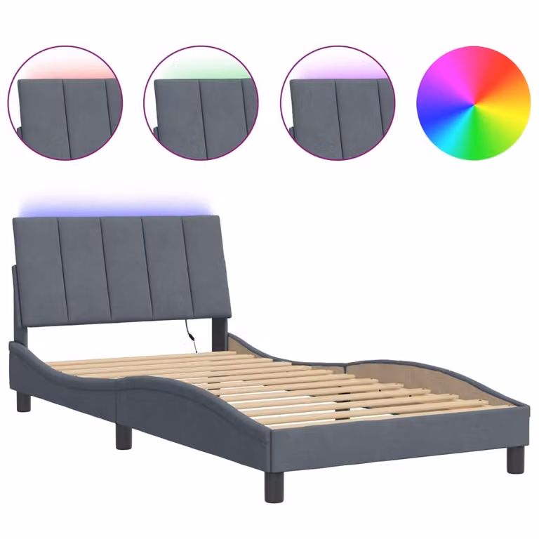 Giroletto con LED senza Materasso Hanko Grigio Scuro 100x200 cm in Velluto