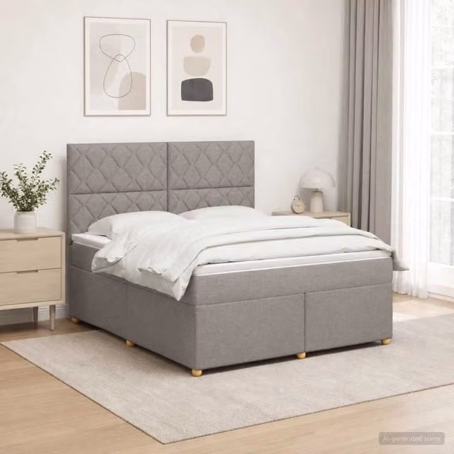 Letto box spring con materasso ibrido vidaXL in tessuto beige e grigio L/P: 160 x 200 cm