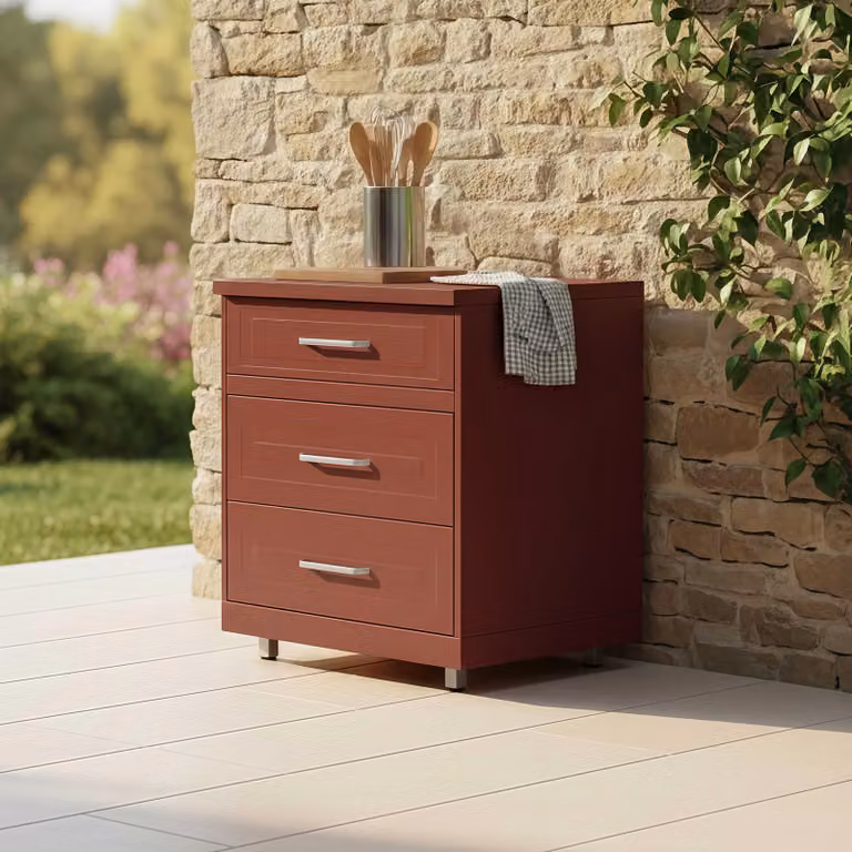 Mobile da cucina da esterno con 3 cassetti color mattone - Oviala Memphis