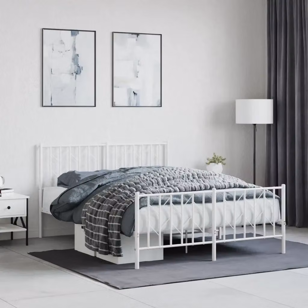 Letto matrimoniale con testiera e pediera in metallo bianco L/P/H: 140 x 190 x 90 cm – 2