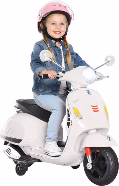 Moto Elettrica per Bambini Design Vespa con Batteria Ricaricabile 6V, Luci e Suoni, Bianco